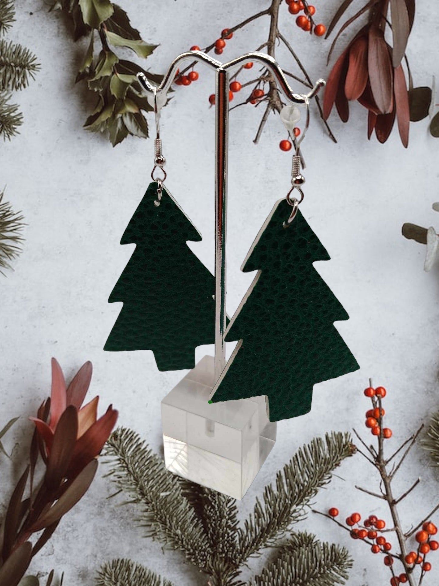 Faux Leather Trees Earrings