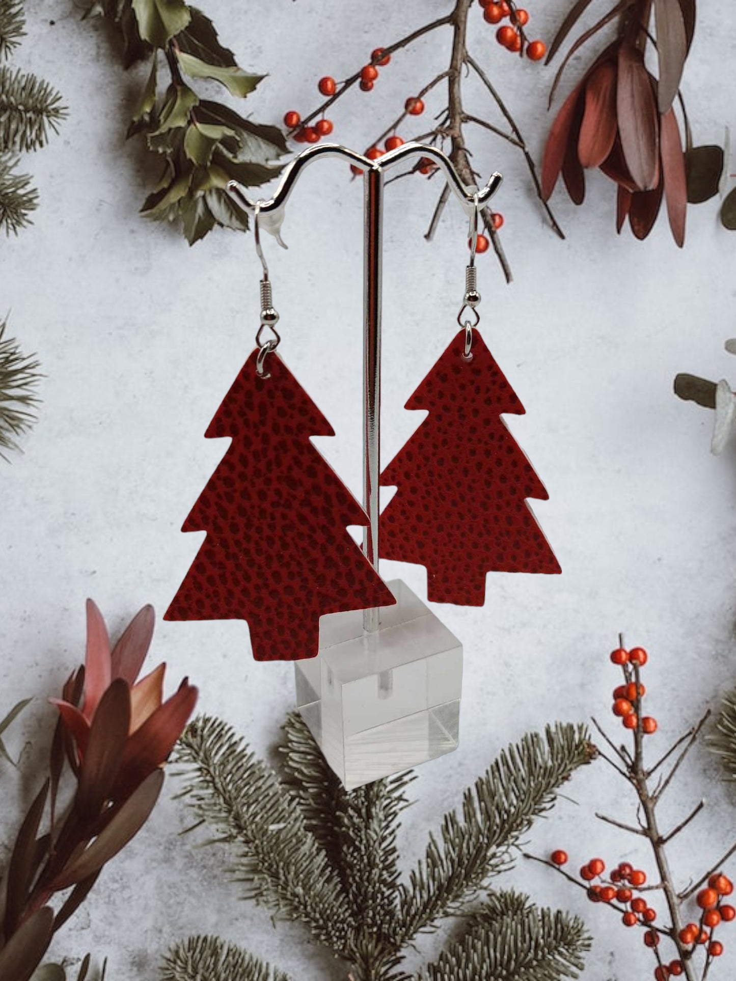 Faux Leather Trees Earrings