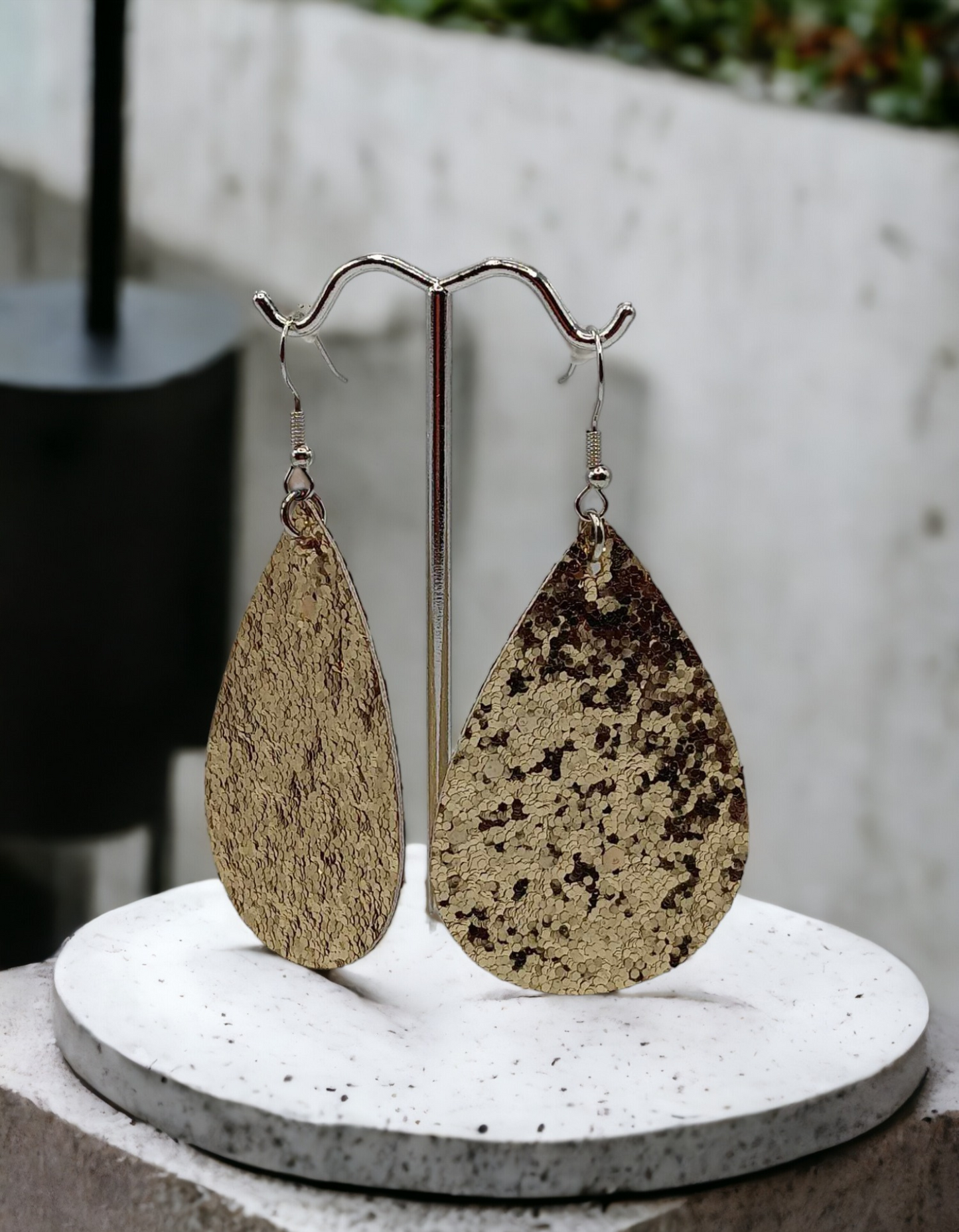 Gold Glitter Tear Drop Earrings