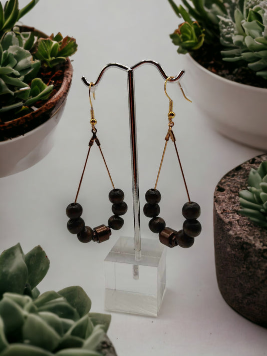 Small Wooden Beads Tear Drop Earrings