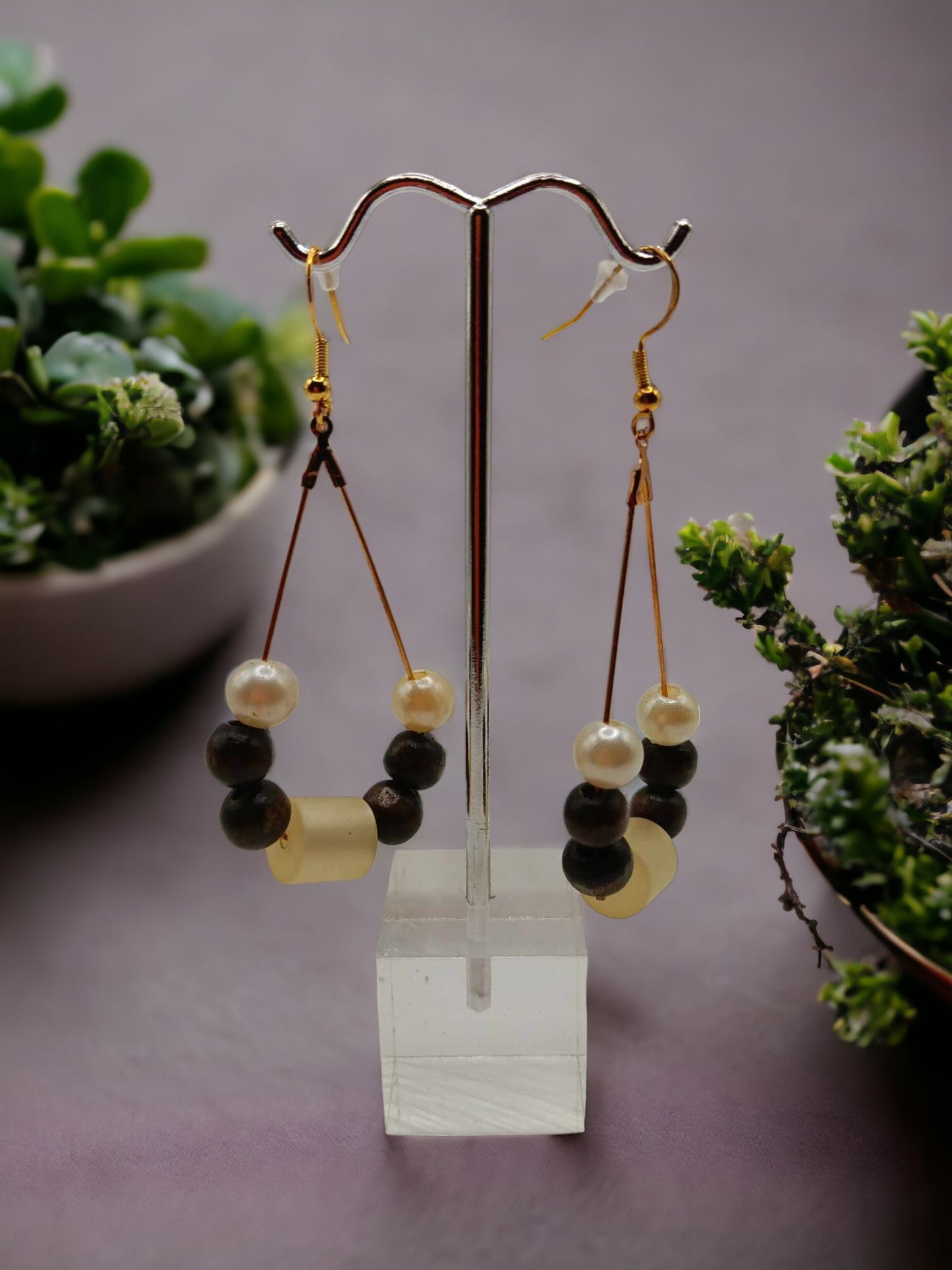 Bead & Pearl Tear Drop Earrings