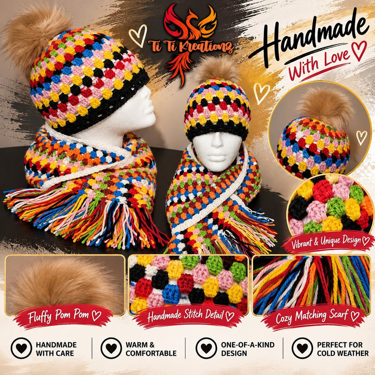One-of-a-Kind Handmade Crochet Hat & Scarf Set