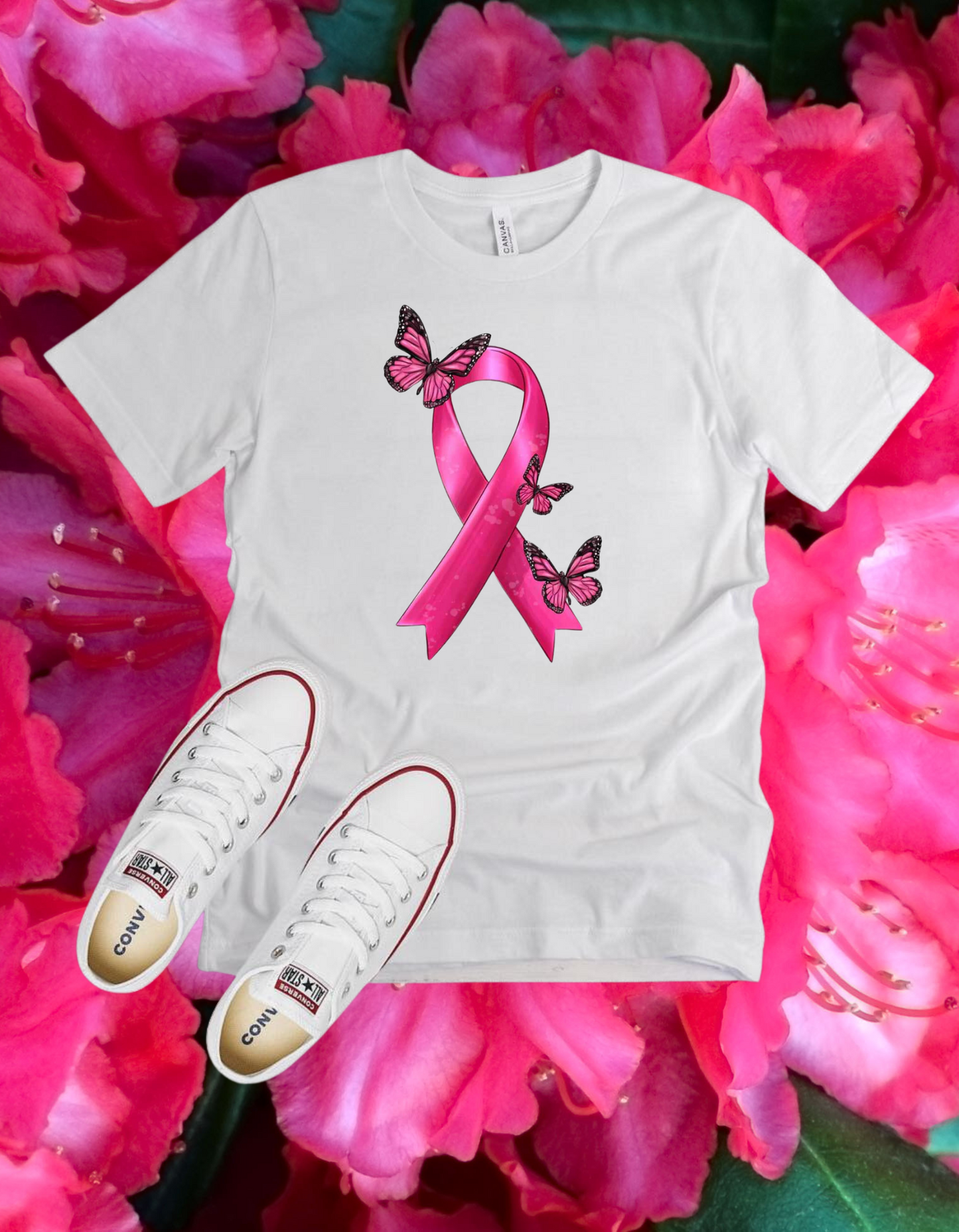 Pink Ribbon w/Butterflies