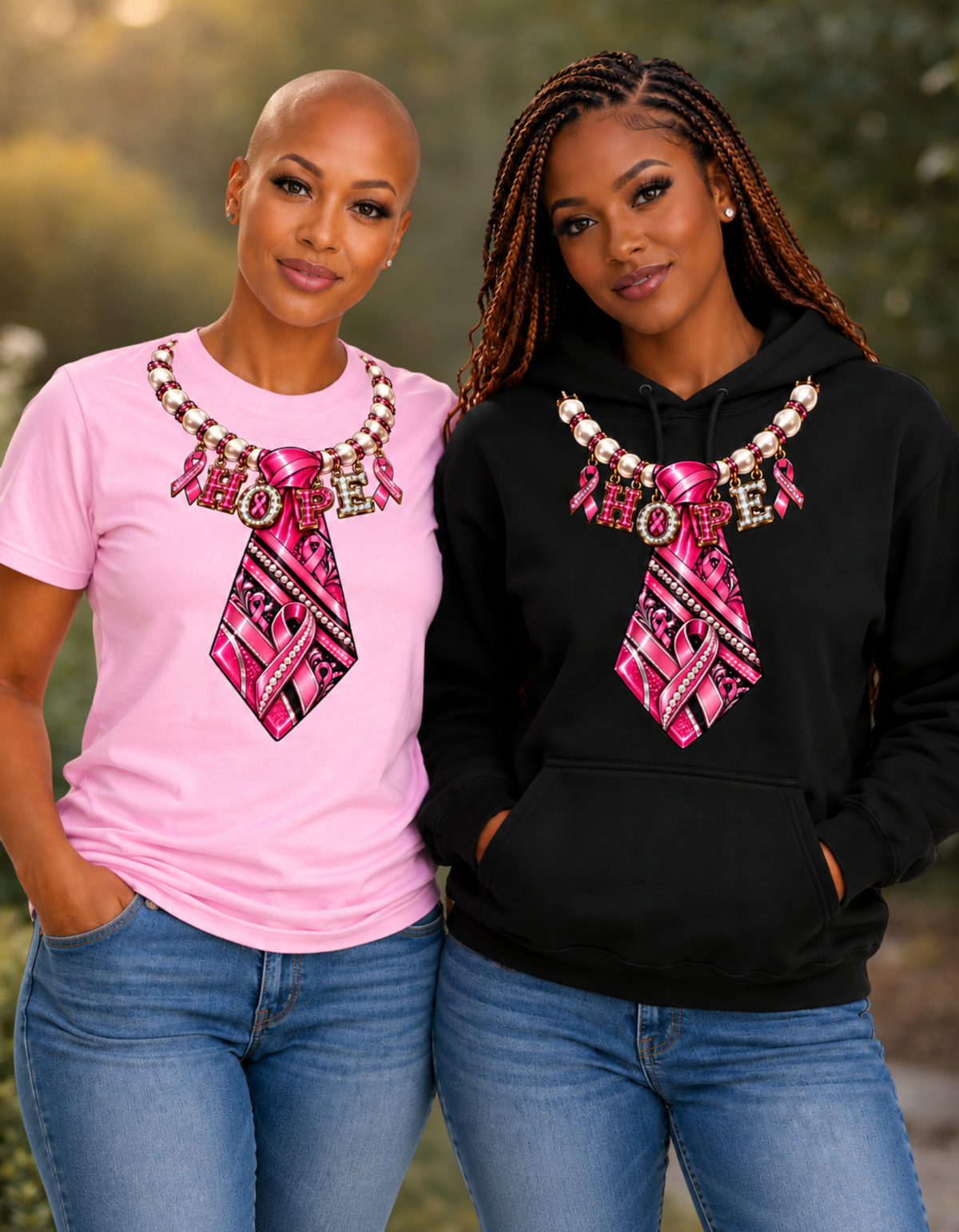 Breast Cancer Tie Necklace Tshirt/Hoodie