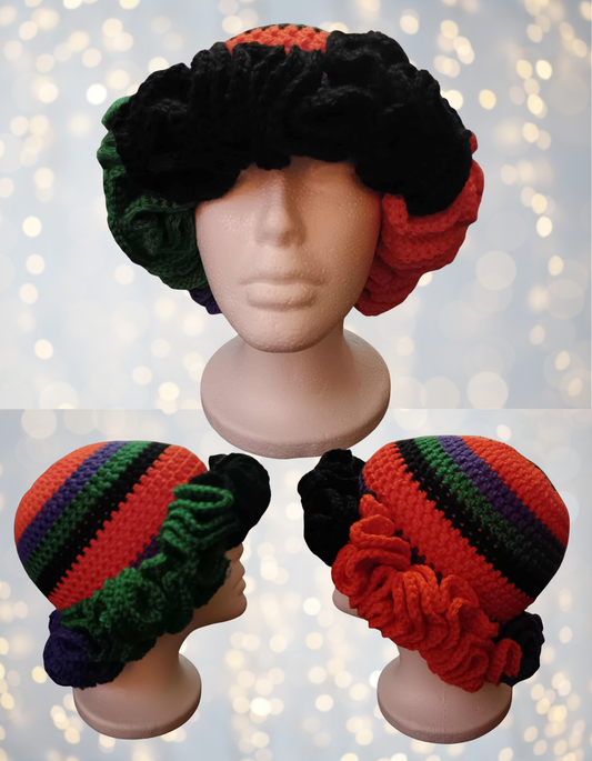 Multi-color Crochet Ruffle Hat