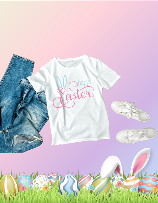 Happy Easter Bunny Ears Tshirt (Kids)