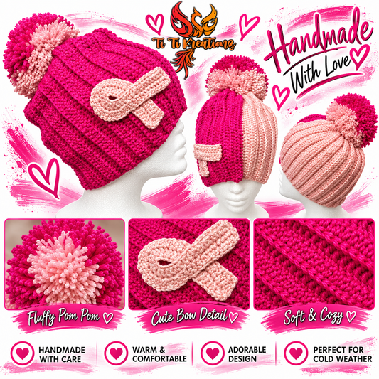 Breast Cancer 2 tone Pom Pom Hat