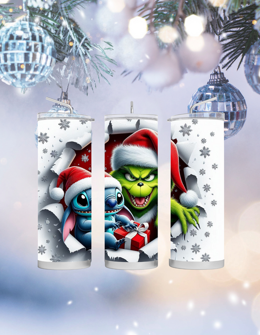 Grinch and Stitch Christmas Tumbler