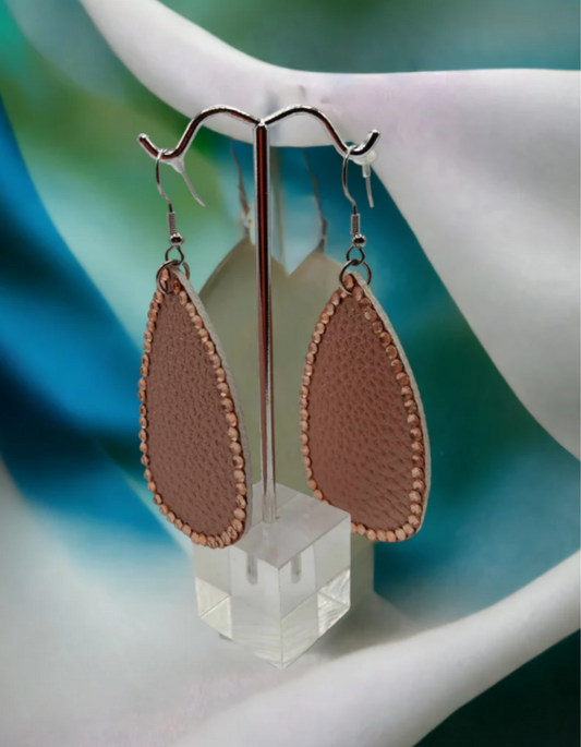 Mauve Faux Leather & Rhinestones Earrings